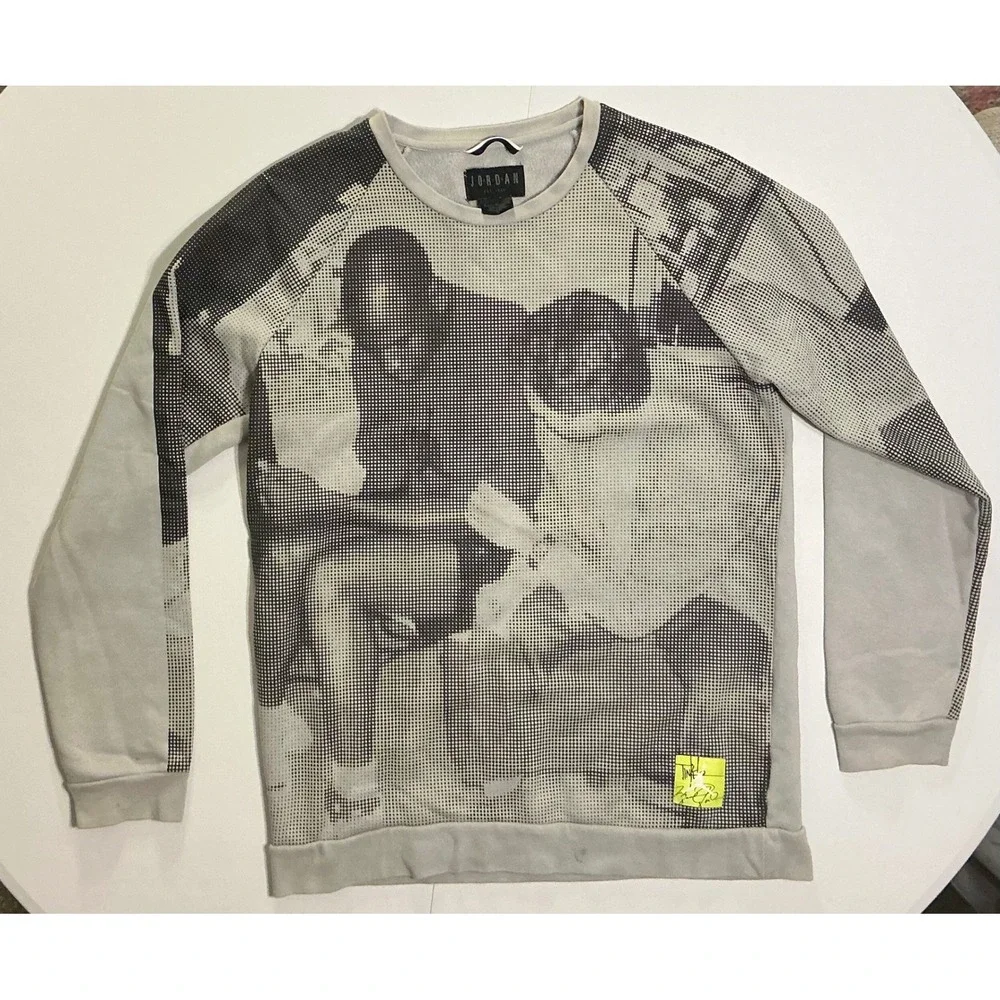 Nike Air Jordan Legacy‎ Tinker Gray AOP Sweatshirt Men's Size L Distressed